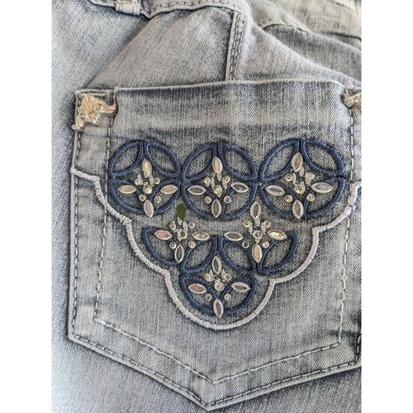 Vintage Y2K Dolce Donna Juniors Sz 5 Low Rise Light Wash Rhinestone Blue Jeans - Picture 7 of 7